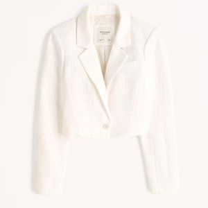 Abercrombie and Fitch Cropped Tweed Blazer in White